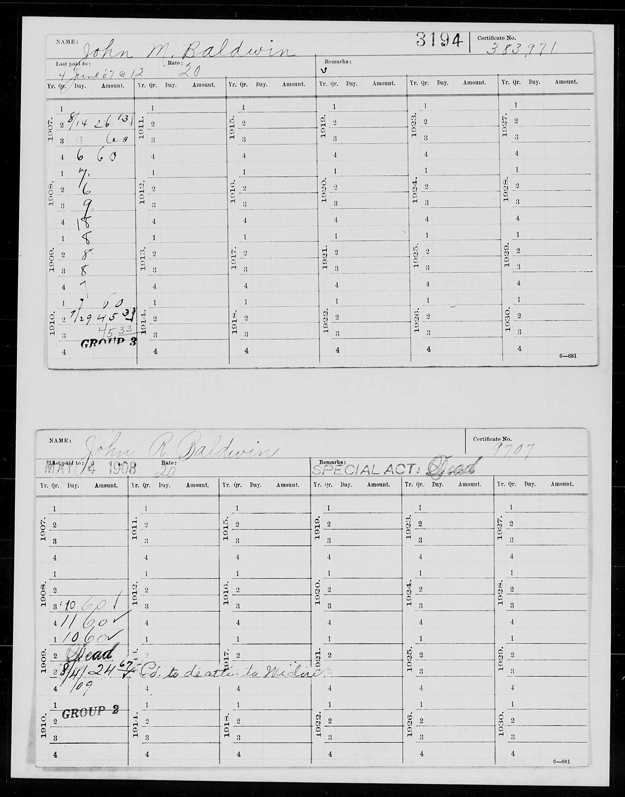Baldwin 1908-1909 payouts