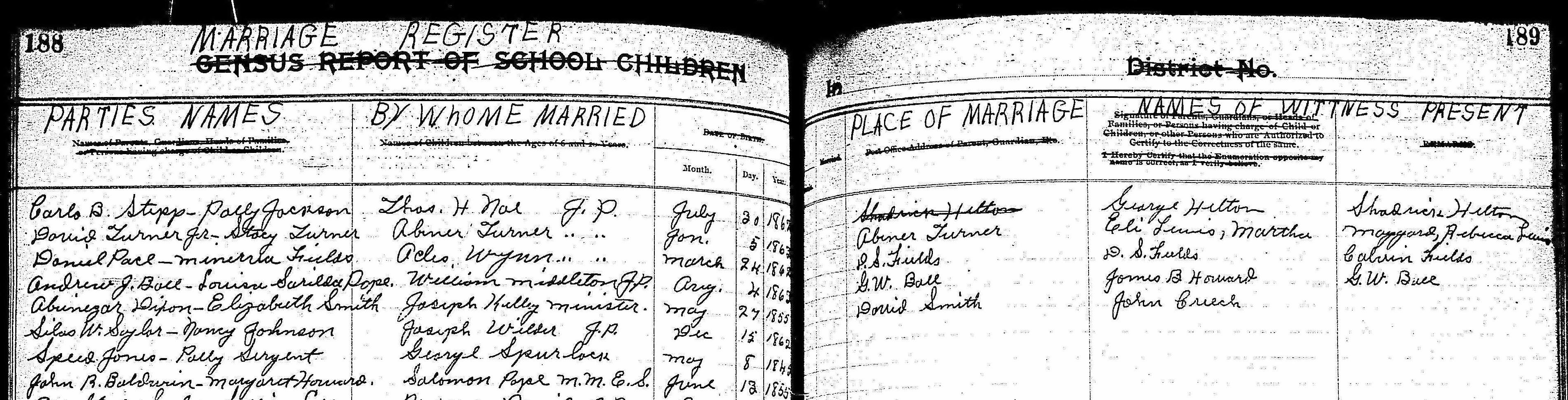 Baldwin-Howard marriage 1855