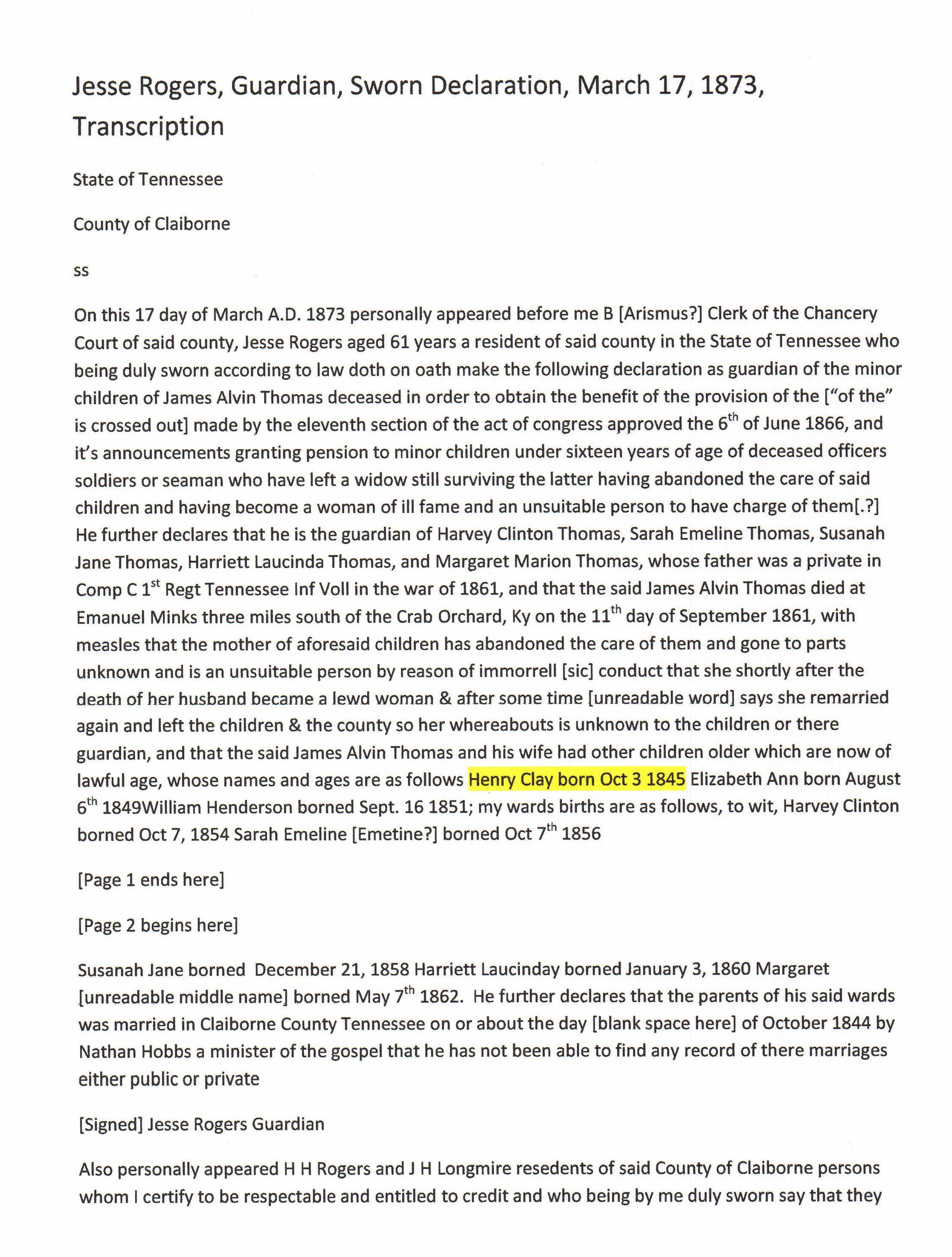 Thomas Henry Clay guardian